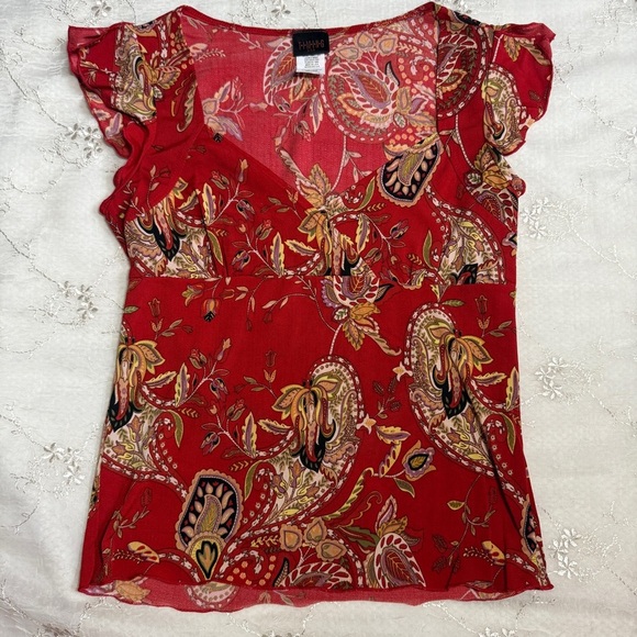 Vintage Red Paisley Tie-Back Top – Tag Size Large (Best for Medium) - Picture 1 of 8